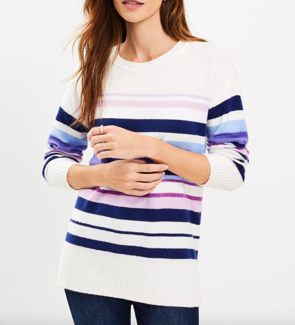 LOFT Striped Drop Shoulder Tunic Sweater NWT Women's Sz S Cotton Cozy Stretch